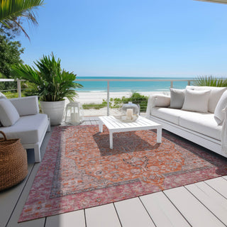 Piper Looms Chantille Global ACN1651 Orange Machine Washable Area Rug Outdoor Lifestyle Image Feature