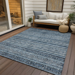 Piper Looms Chantille Stripes ACN1653 Blue Machine Washable Area Rug Outdoor Lifestyle Image Feature