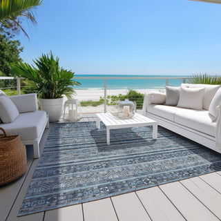 Piper Looms Chantille Stripes ACN1653 Blue Machine Washable Area Rug Outdoor Lifestyle Image Feature