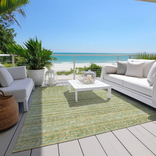 Piper Looms Chantille Stripes ACN1653 Green Machine Washable Area Rug Outdoor Lifestyle Image Feature