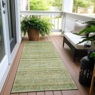 Piper Looms Chantille Stripes ACN1653 Green Machine Washable Area Rug Runner Outdoor Lifestyle Image Feature