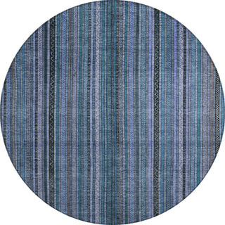 Piper Looms Chantille Stripes ACN1654 Blue Machine Washable Area Rug Round Main Image