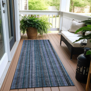 Piper Looms Chantille Stripes ACN1654 Blue Machine Washable Area Rug Runner Outdoor Lifestyle Image Feature