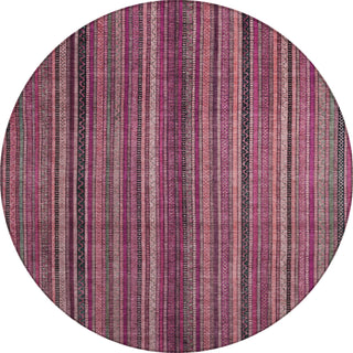 Piper Looms Chantille Stripes ACN1654 Pink Machine Washable Area Rug Round Main Image