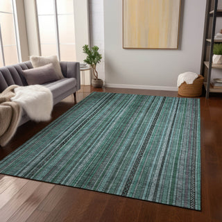 Piper Looms Chantille Stripes ACN1654 Teal Machine Washable Area Rug Lifestyle Image Feature