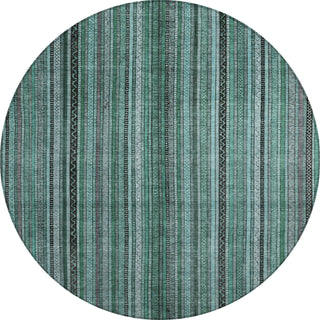 Piper Looms Chantille Stripes ACN1654 Teal Machine Washable Area Rug Round Main Image