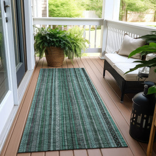 Piper Looms Chantille Stripes ACN1654 Teal Machine Washable Area Rug Runner Outdoor Lifestyle Image Feature