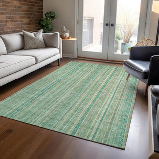 Piper Looms Chantille Stripes ACN1655 Aqua Machine Washable Area Rug Lifestyle Image Feature