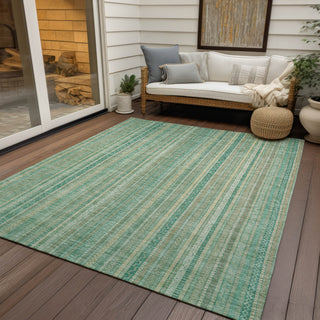 Piper Looms Chantille Stripes ACN1655 Aqua Machine Washable Area Rug Outdoor Lifestyle Image Feature