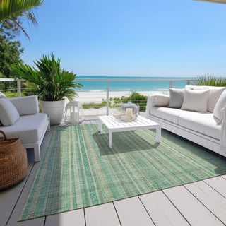 Piper Looms Chantille Stripes ACN1655 Aqua Machine Washable Area Rug Outdoor Lifestyle Image Feature