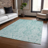 Piper Looms Chantille Damask ACN1659 Aqua Machine Washable Area Rug Lifestyle Image Feature