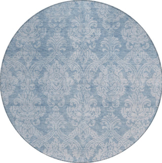 Piper Looms Chantille Damask ACN1659 Blue Machine Washable Area Rug Round Main Image