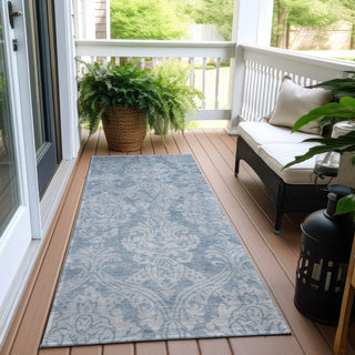 Piper Looms Chantille Damask ACN1659 Blue Machine Washable Area Rug Runner Outdoor Lifestyle Image Feature