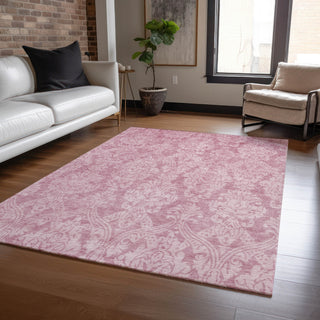 Piper Looms Chantille Damask ACN1659 Pink Machine Washable Area Rug Lifestyle Image Feature