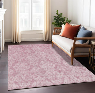 Piper Looms Chantille Damask ACN1659 Pink Machine Washable Area Rug Lifestyle Image Feature