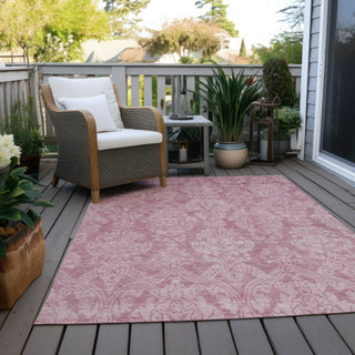 Piper Looms Chantille Damask ACN1659 Pink Machine Washable Area Rug Outdoor Lifestyle Image Feature