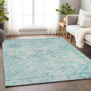 Piper Looms Chantille Global ACN1664 Teal Machine Washable Area Rug Lifestyle Image Feature