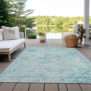 Piper Looms Chantille Global ACN1664 Teal Machine Washable Area Rug Outdoor Lifestyle Image Feature