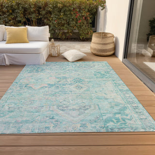 Piper Looms Chantille Global ACN1664 Teal Machine Washable Area Rug Outdoor Lifestyle Image Feature