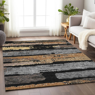 Piper Looms Chantille Stripes ACN1665 Black Machine Washable Area Rug Lifestyle Image Feature