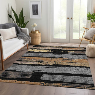 Piper Looms Chantille Stripes ACN1665 Black Machine Washable Area Rug Lifestyle Image Feature