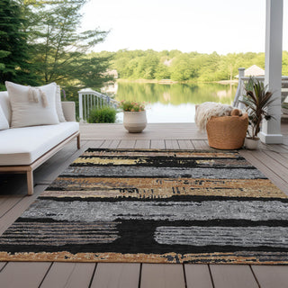 Piper Looms Chantille Stripes ACN1665 Black Machine Washable Area Rug Outdoor Lifestyle Image Feature