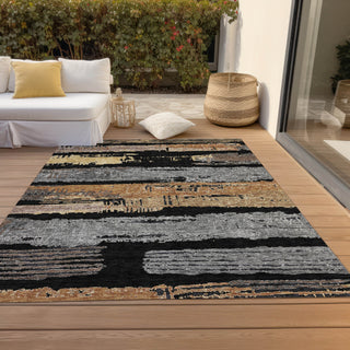 Piper Looms Chantille Stripes ACN1665 Black Machine Washable Area Rug Outdoor Lifestyle Image Feature