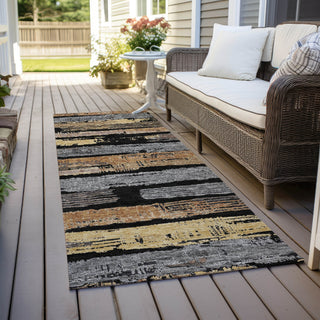 Piper Looms Chantille Stripes ACN1665 Black Machine Washable Area Rug Runner Outdoor Lifestyle Image Feature