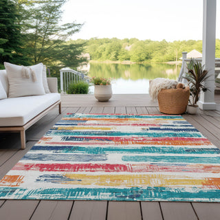 Piper Looms Chantille Stripes ACN1665 Ivory Machine Washable Area Rug Outdoor Lifestyle Image Feature