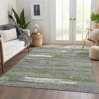 Piper Looms Chantille Stripes ACN1665 Olive Machine Washable Area Rug Lifestyle Image Feature