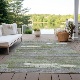 Piper Looms Chantille Stripes ACN1665 Olive Machine Washable Area Rug Outdoor Lifestyle Image Feature