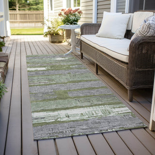 Piper Looms Chantille Stripes ACN1665 Olive Machine Washable Area Rug Runner Outdoor Lifestyle Image Feature