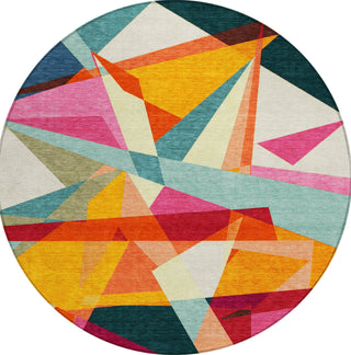 Piper Looms Chantille Geometric ACN1666 Ivory Machine Washable Area Rug Round Main Image