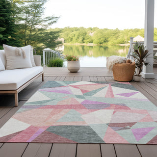 Piper Looms Chantille Geometric ACN1666 Seafoam Machine Washable Area Rug Outdoor Lifestyle Image Feature