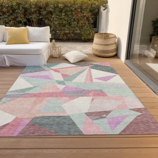 Piper Looms Chantille Geometric ACN1666 Seafoam Machine Washable Area Rug Outdoor Lifestyle Image Feature