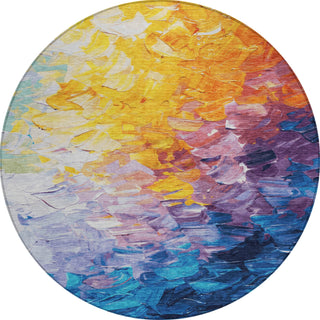 Piper Looms Chantille Abstract ACN1674 Gold Machine Washable Area Rug Round Main Image