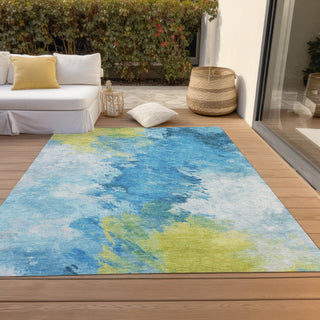 Piper Looms Chantille Abstract ACN1675 Blue Machine Washable Area Rug Outdoor Lifestyle Image Feature