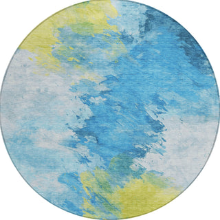 Piper Looms Chantille Abstract ACN1675 Blue Machine Washable Area Rug Round Main Image