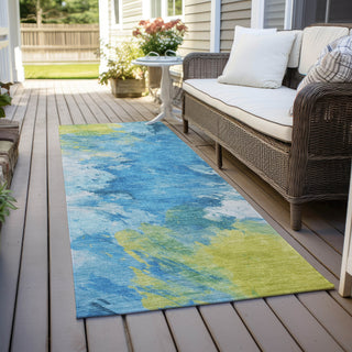 Piper Looms Chantille Abstract ACN1675 Blue Machine Washable Area Rug Runner Outdoor Lifestyle Image Feature