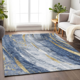 Piper Looms Chantille Swirls ACN1676 Blue Machine Washable Area Rug Lifestyle Image Feature