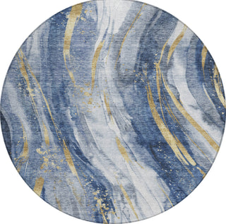 Piper Looms Chantille Swirls ACN1676 Blue Machine Washable Area Rug Round Main Image