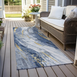 Piper Looms Chantille Swirls ACN1676 Blue Machine Washable Area Rug Runner Outdoor Lifestyle Image Feature