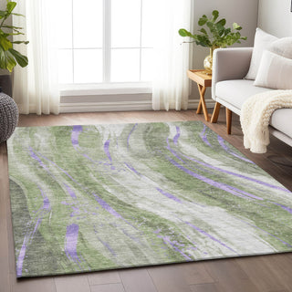 Piper Looms Chantille Swirls ACN1676 Olive Machine Washable Area Rug Lifestyle Image Feature