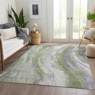 Piper Looms Chantille Swirls ACN1676 Olive Machine Washable Area Rug Lifestyle Image Feature