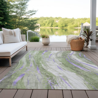 Piper Looms Chantille Swirls ACN1676 Olive Machine Washable Area Rug Outdoor Lifestyle Image Feature