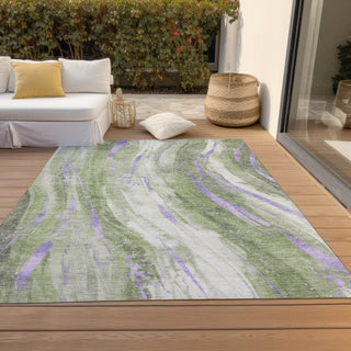 Piper Looms Chantille Swirls ACN1676 Olive Machine Washable Area Rug Outdoor Lifestyle Image Feature