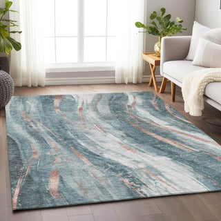 Piper Looms Chantille Swirls ACN1676 Teal Machine Washable Area Rug Lifestyle Image Feature