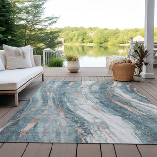 Piper Looms Chantille Swirls ACN1676 Teal Machine Washable Area Rug Outdoor Lifestyle Image Feature