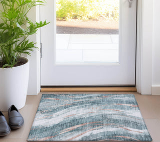 Piper Looms Chantille Swirls ACN1676 Teal Machine Washable Area Rug Scatter Lifestyle Image Feature
