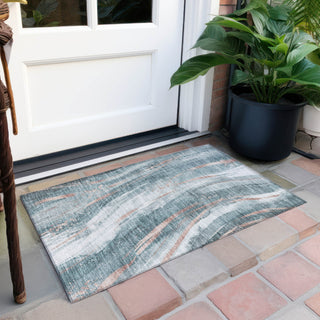 Piper Looms Chantille Swirls ACN1676 Teal Machine Washable Area Rug Scatter Outdoor Lifestyle Image Feature
